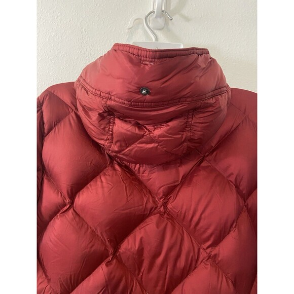 Abercrombie Fitch Down Quilted Jacket Medium Burgundy Womens Hooded Long Button - Picture 10 of 16